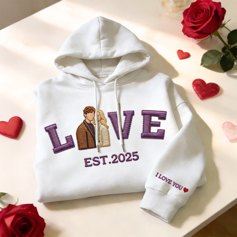 Personalized Embroidered Photo Couple LOVE Est Year Sweatshirt/Hoodie -  NameNecklaceUK