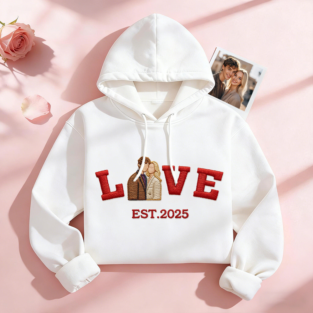 Personalized Embroidered Photo Couple LOVE Est Year Sweatshirt/Hoodie -  NameNecklaceUK