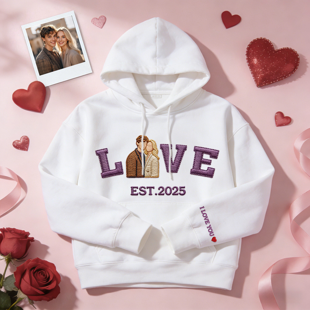 Personalized Embroidered Photo Couple LOVE Est Year Sweatshirt/Hoodie -  NameNecklaceUK