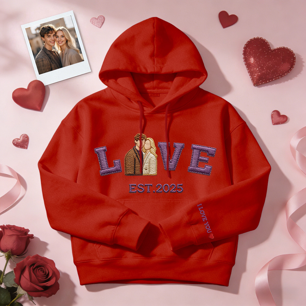 Personalized Embroidered Photo Couple LOVE Est Year Sweatshirt/Hoodie -  NameNecklaceUK