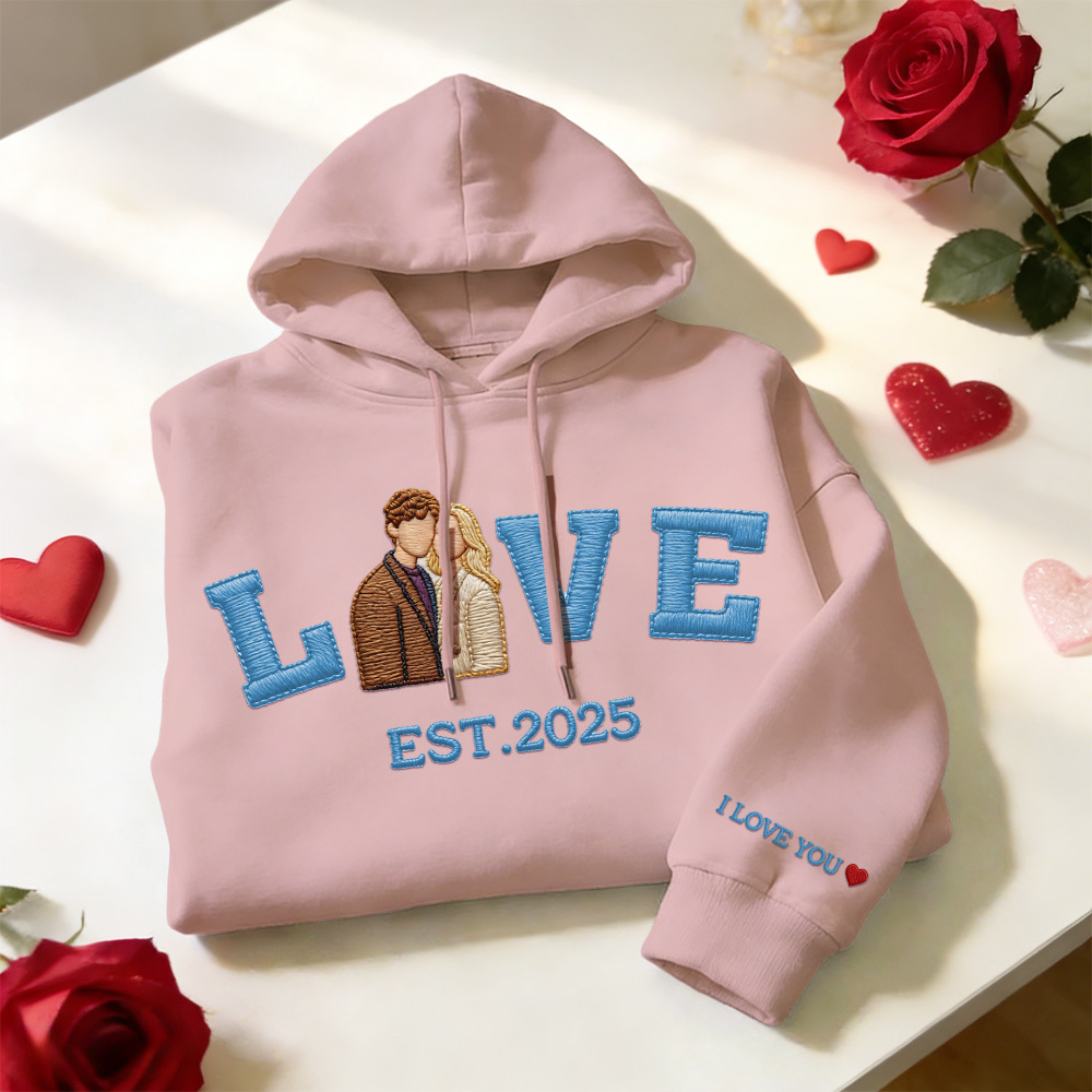 Personalized Embroidered Photo Couple LOVE Est Year Sweatshirt/Hoodie -  NameNecklaceUK