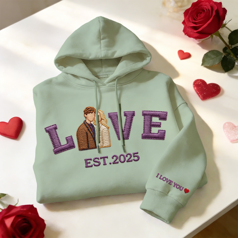 Personalized Embroidered Photo Couple LOVE Est Year Sweatshirt/Hoodie -  NameNecklaceUK