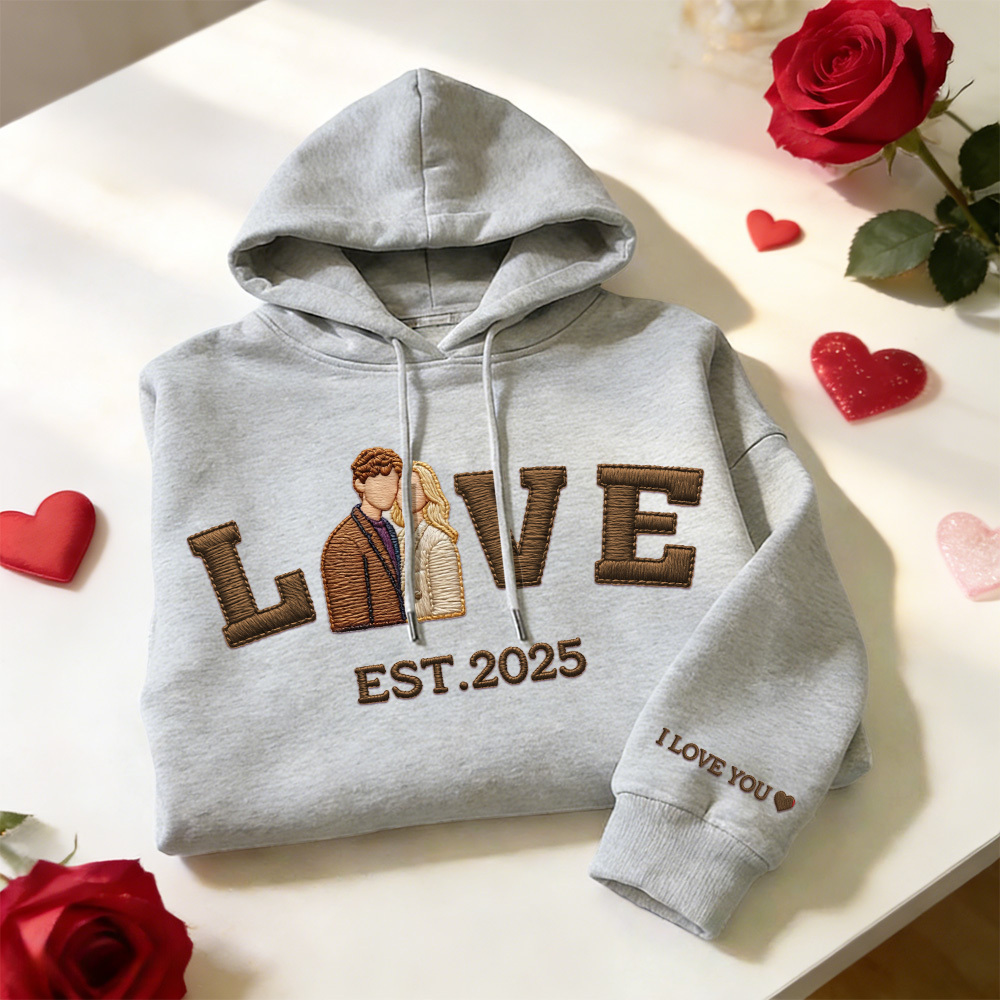 Personalized Embroidered Photo Couple LOVE Est Year Sweatshirt/Hoodie -  NameNecklaceUK