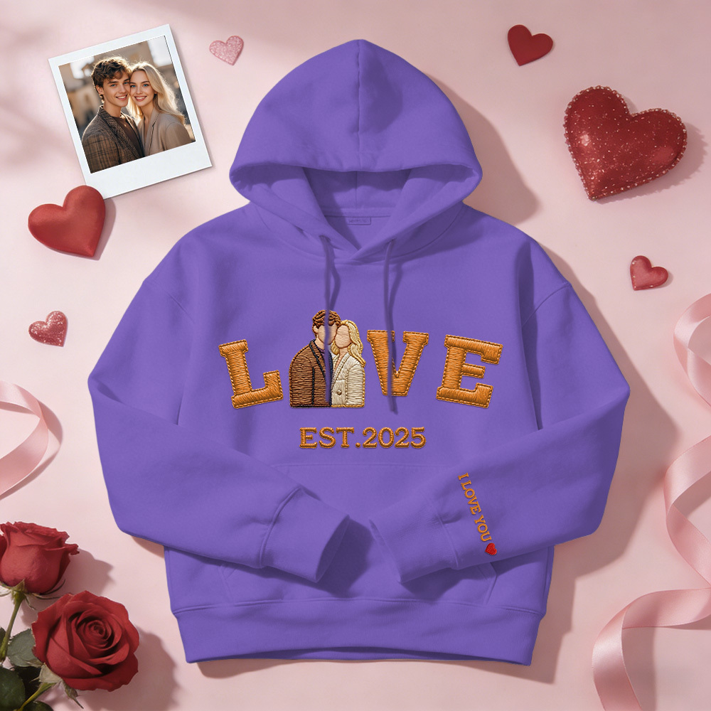 Personalized Embroidered Photo Couple LOVE Est Year Sweatshirt/Hoodie -  NameNecklaceUK