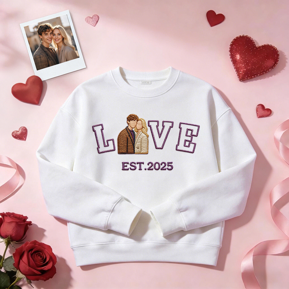 Personalized Embroidered Photo Couple LOVE Est Year Sweatshirt/Hoodie -  NameNecklaceUK