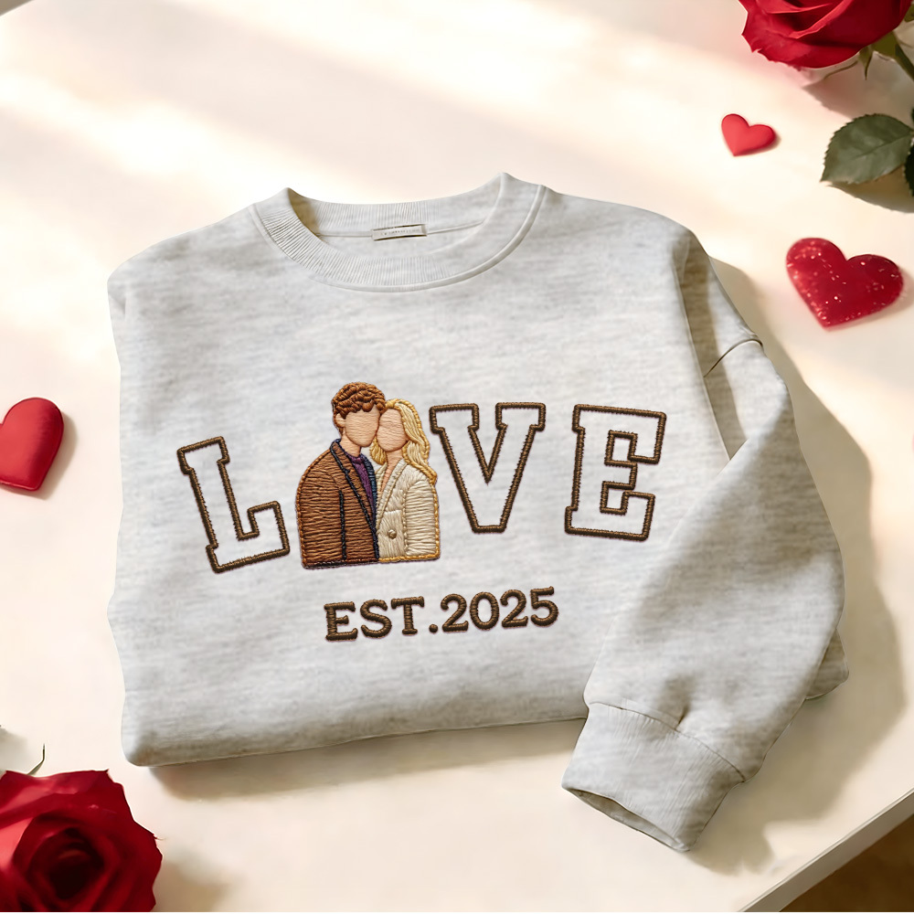 Personalized Embroidered Photo Couple LOVE Est Year Sweatshirt/Hoodie -  NameNecklaceUK
