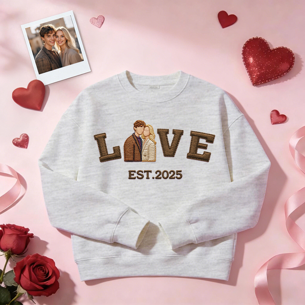 Personalized Embroidered Photo Couple LOVE Est Year Sweatshirt/Hoodie -  NameNecklaceUK