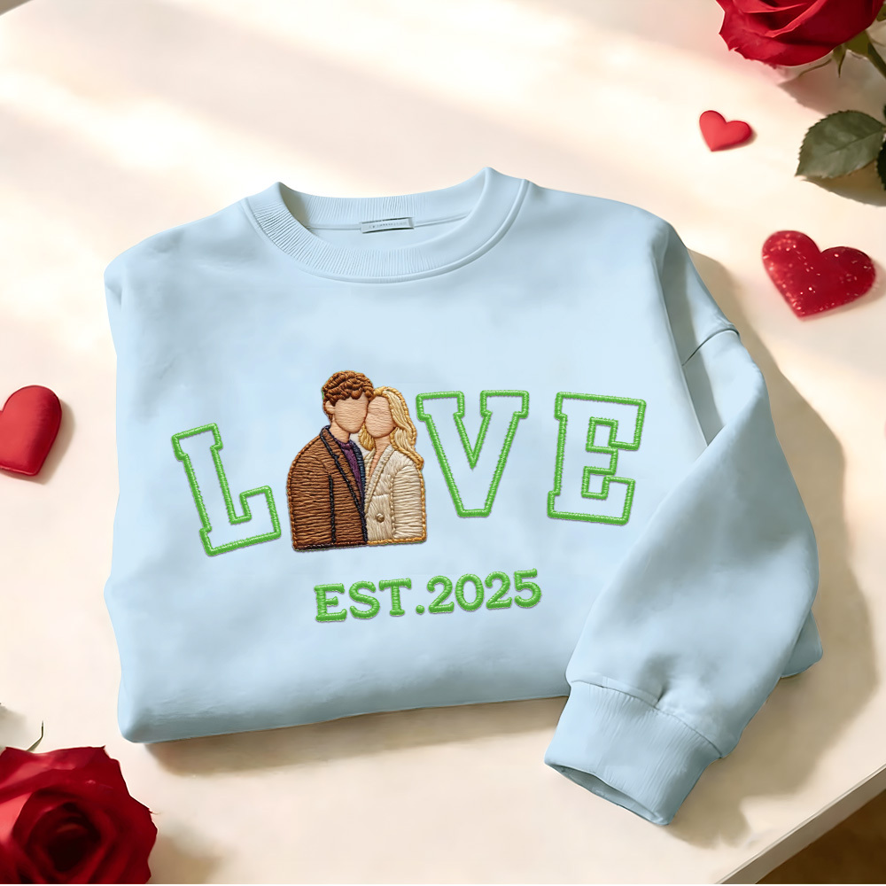 Personalized Embroidered Photo Couple LOVE Est Year Sweatshirt/Hoodie -  NameNecklaceUK