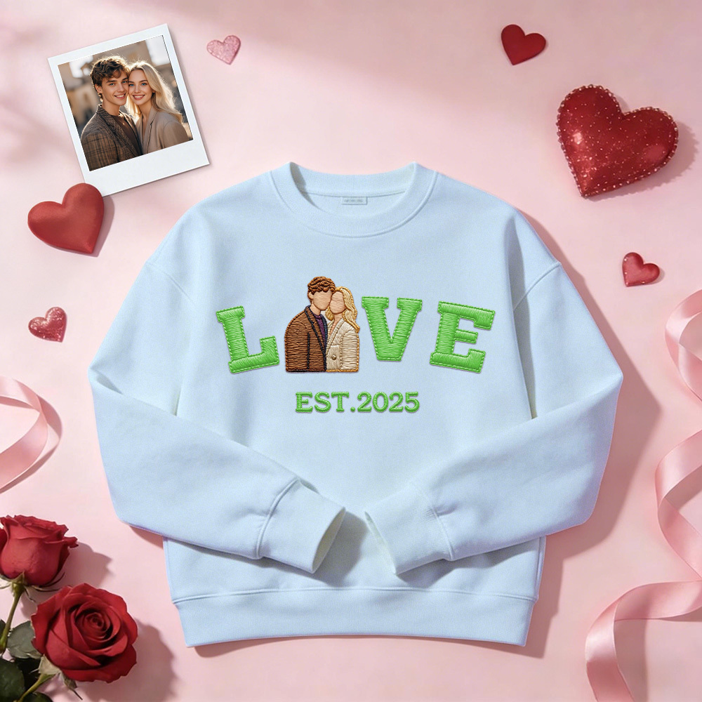 Personalized Embroidered Photo Couple LOVE Est Year Sweatshirt/Hoodie -  NameNecklaceUK