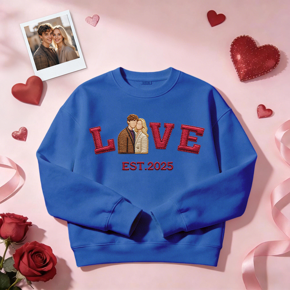 Personalized Embroidered Photo Couple LOVE Est Year Sweatshirt/Hoodie -  NameNecklaceUK