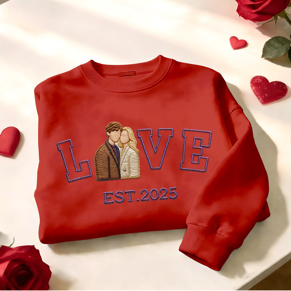 Personalized Embroidered Photo Couple LOVE Est Year Sweatshirt/Hoodie -  NameNecklaceUK