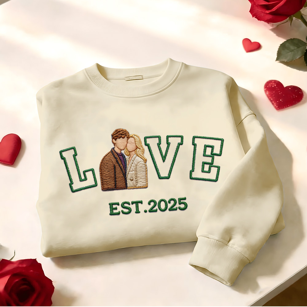 Personalized Embroidered Photo Couple LOVE Est Year Sweatshirt/Hoodie -  NameNecklaceUK