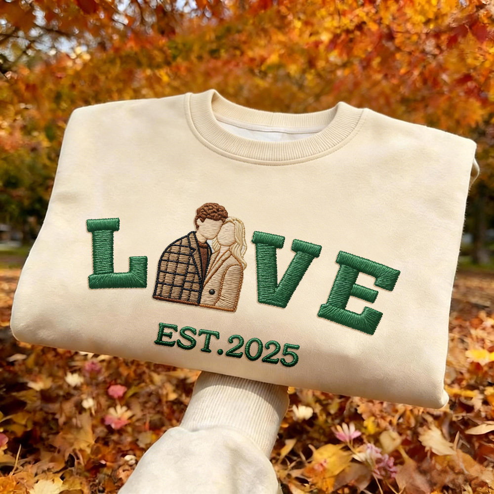 Personalized Embroidered Photo Couple LOVE Est Year Sweatshirt/Hoodie -  NameNecklaceUK