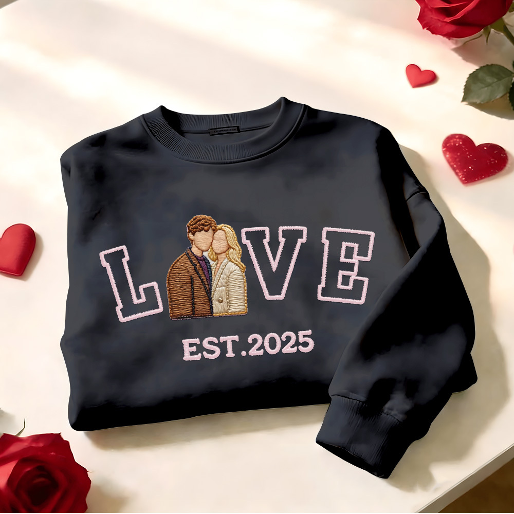 Personalized Embroidered Photo Couple LOVE Est Year Sweatshirt/Hoodie -  NameNecklaceUK