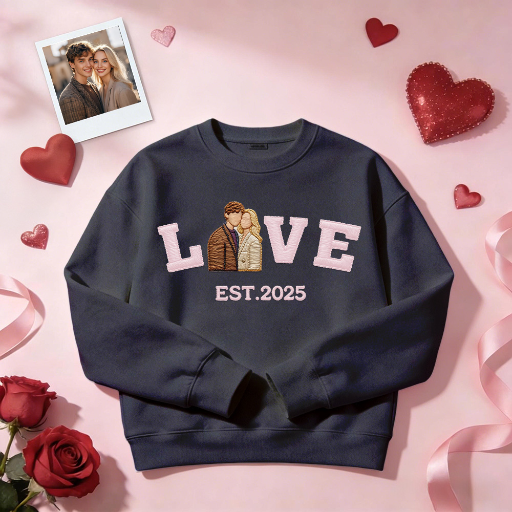 Personalized Embroidered Photo Couple LOVE Est Year Sweatshirt/Hoodie -  NameNecklaceUK