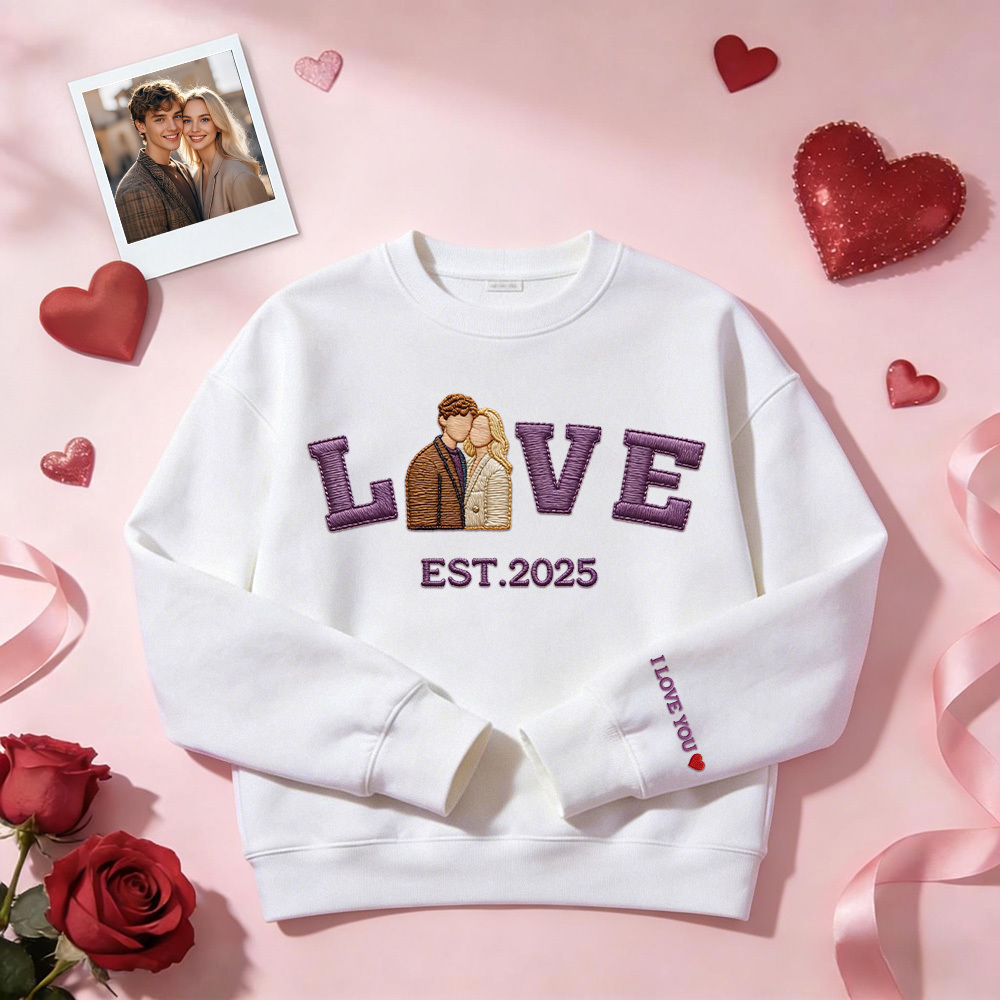 Personalized Embroidered Photo Couple LOVE Est Year Sweatshirt/Hoodie -  NameNecklaceUK