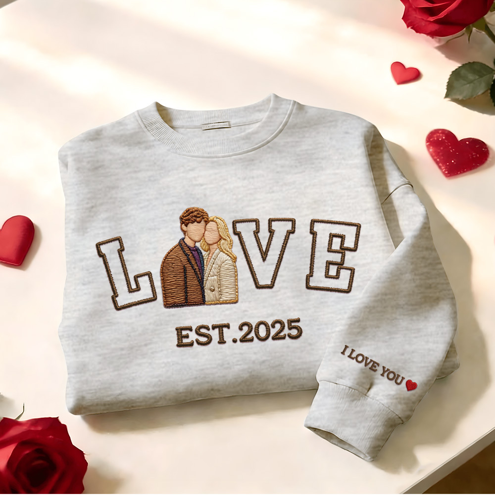 Personalized Embroidered Photo Couple LOVE Est Year Sweatshirt/Hoodie -  NameNecklaceUK