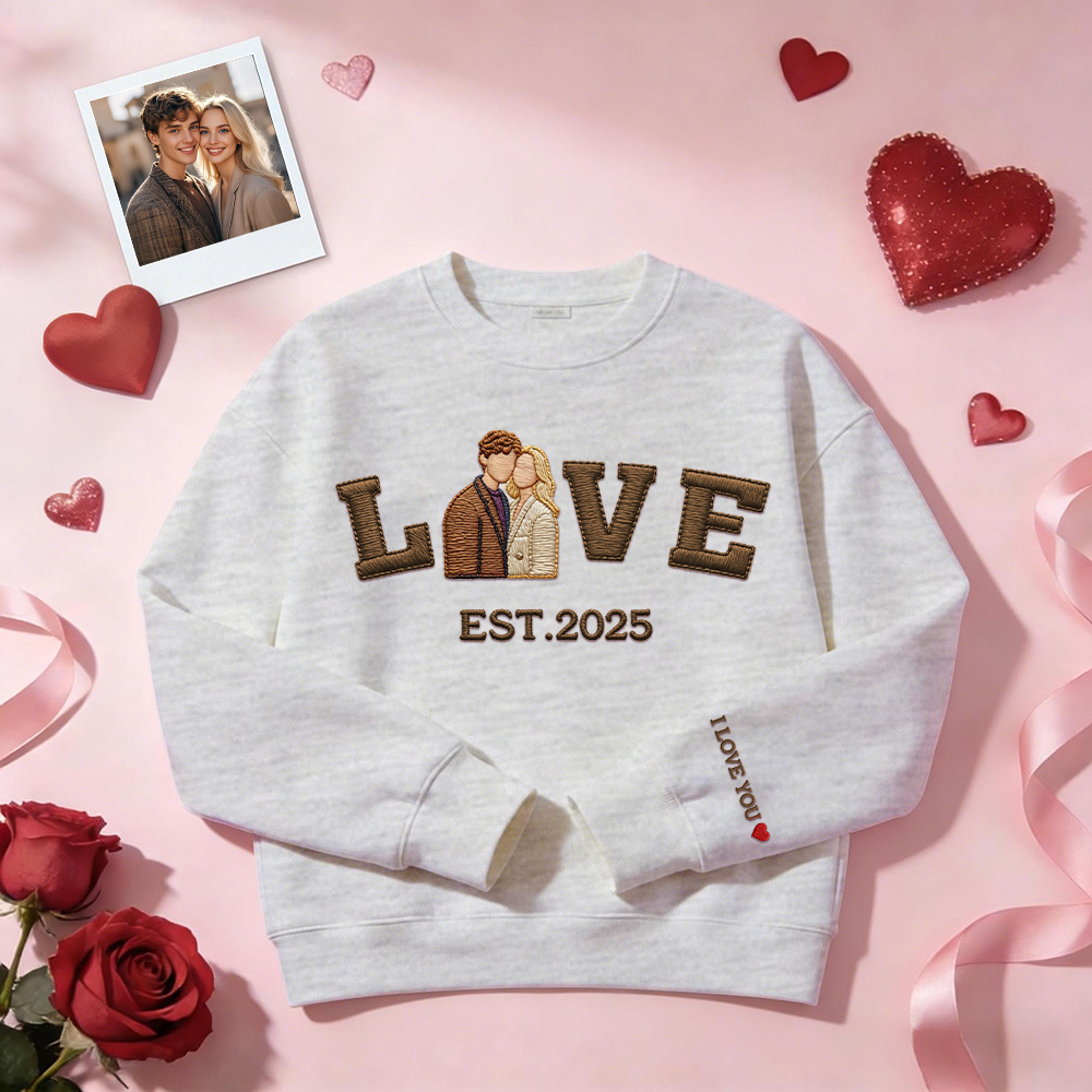 Personalized Embroidered Photo Couple LOVE Est Year Sweatshirt/Hoodie -  NameNecklaceUK