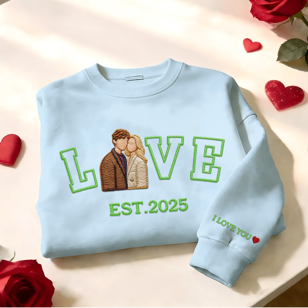 Personalized Embroidered Photo Couple LOVE Est Year Sweatshirt/Hoodie -  NameNecklaceUK