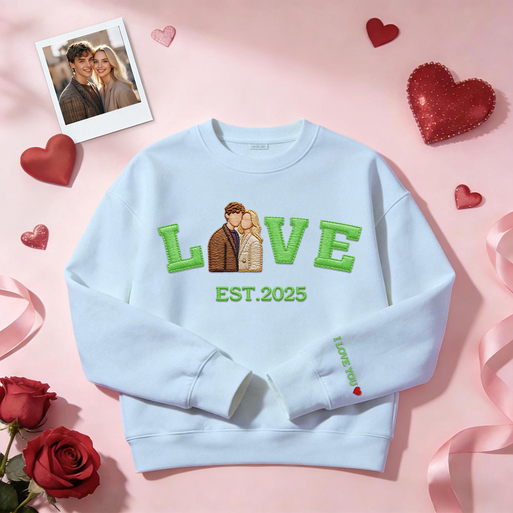 Personalized Embroidered Photo Couple LOVE Est Year Sweatshirt/Hoodie -  NameNecklaceUK