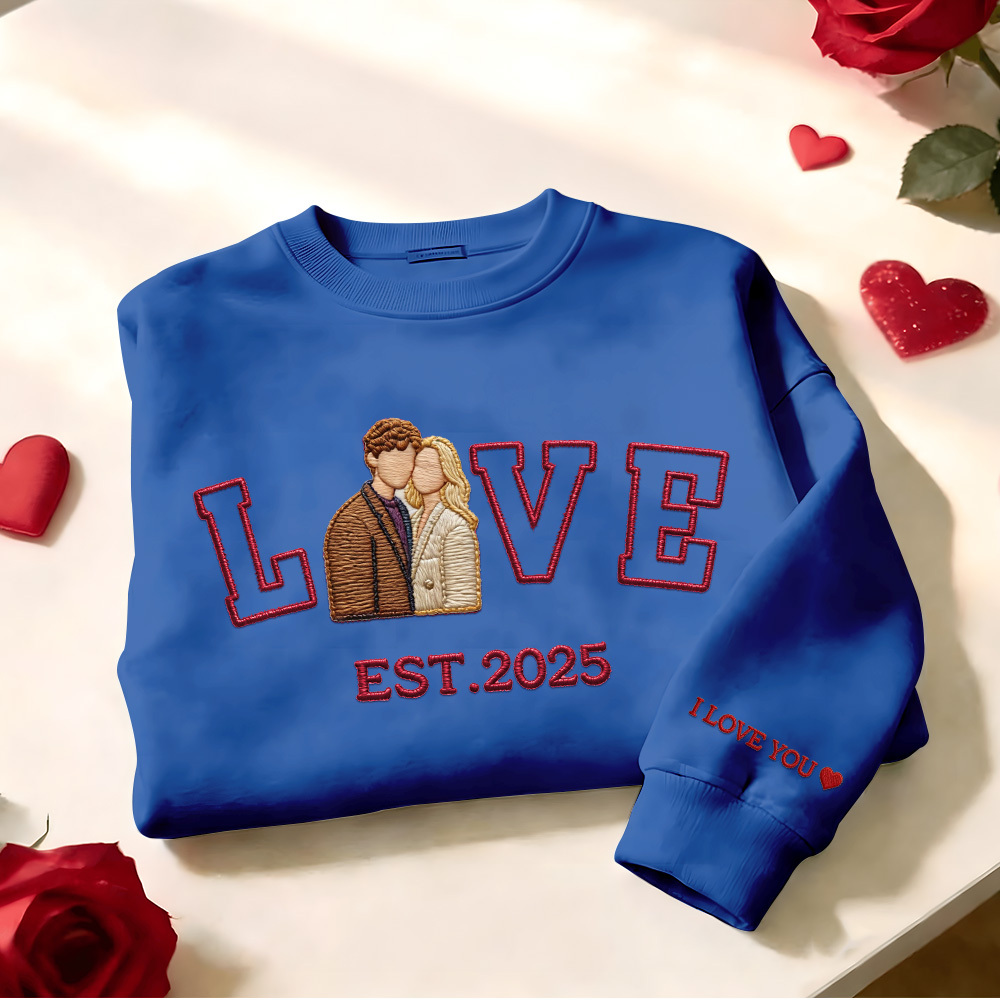 Personalized Embroidered Photo Couple LOVE Est Year Sweatshirt/Hoodie -  NameNecklaceUK
