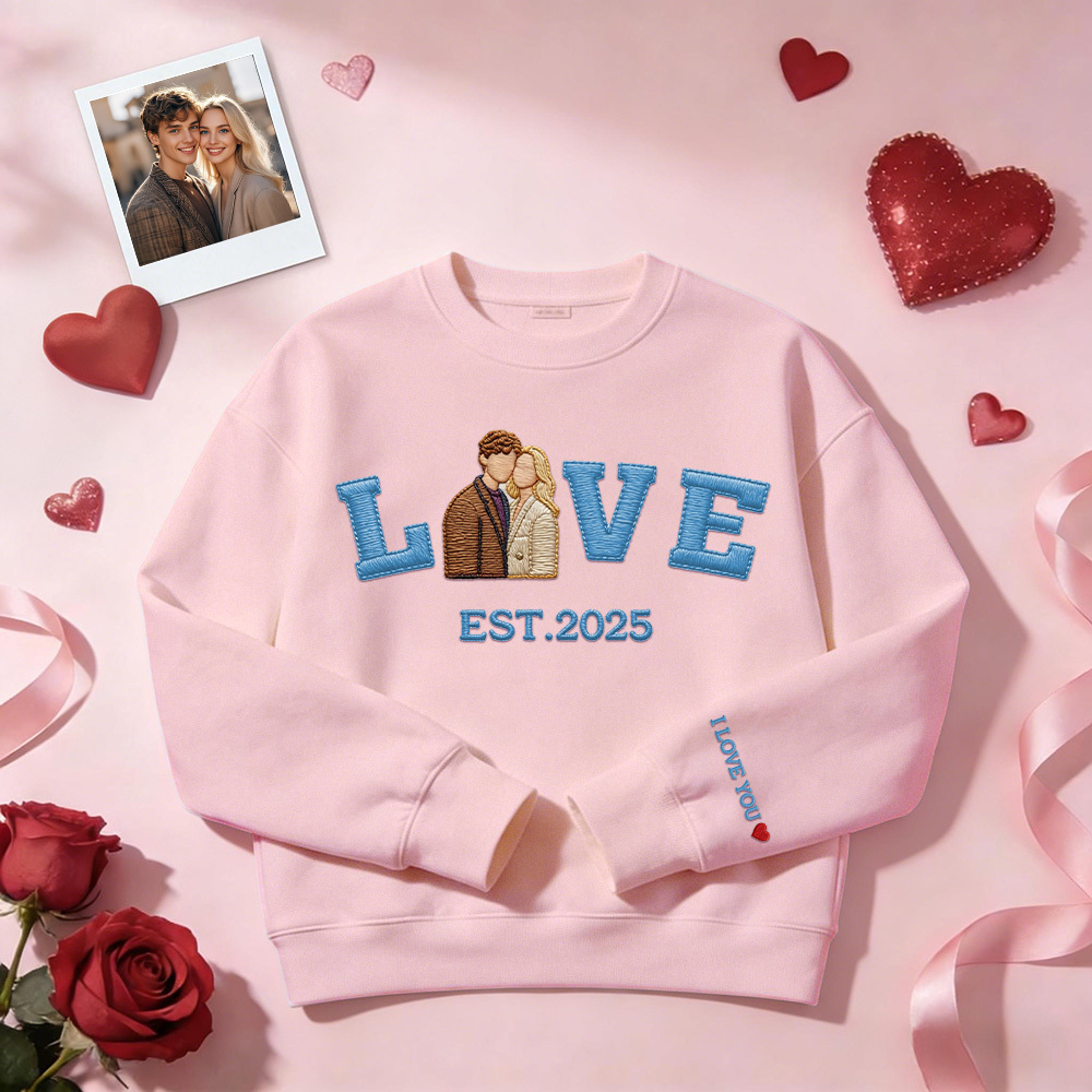 Personalized Embroidered Photo Couple LOVE Est Year Sweatshirt/Hoodie -  NameNecklaceUK