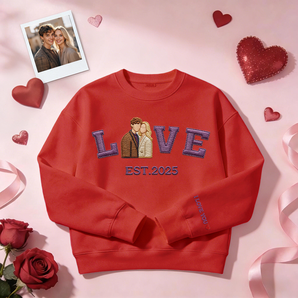 Personalized Embroidered Photo Couple LOVE Est Year Sweatshirt/Hoodie -  NameNecklaceUK