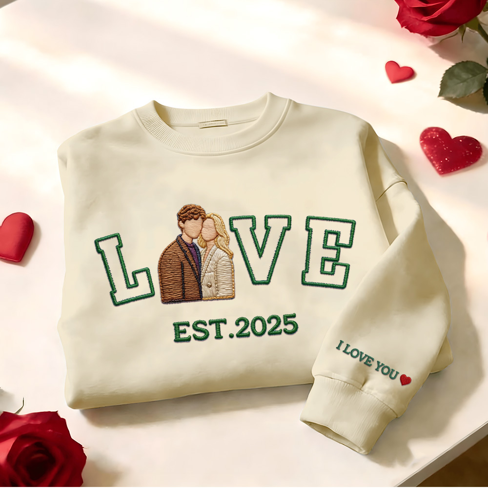 Personalized Embroidered Photo Couple LOVE Est Year Sweatshirt/Hoodie -  NameNecklaceUK