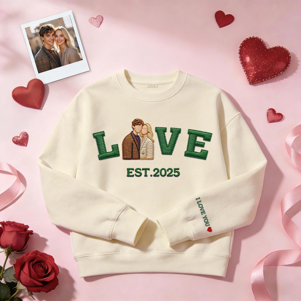 Personalized Embroidered Photo Couple LOVE Est Year Sweatshirt/Hoodie -  NameNecklaceUK