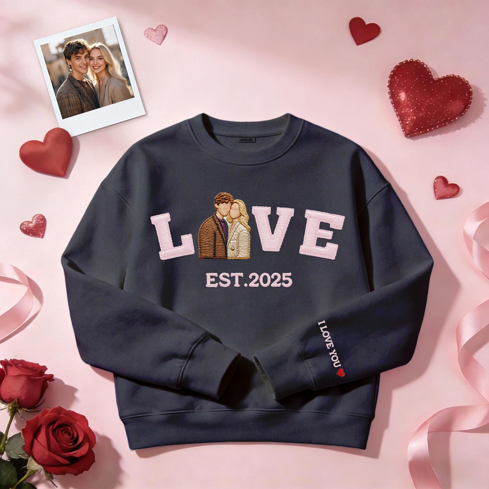 Personalized Embroidered Photo Couple LOVE Est Year Sweatshirt/Hoodie -  NameNecklaceUK