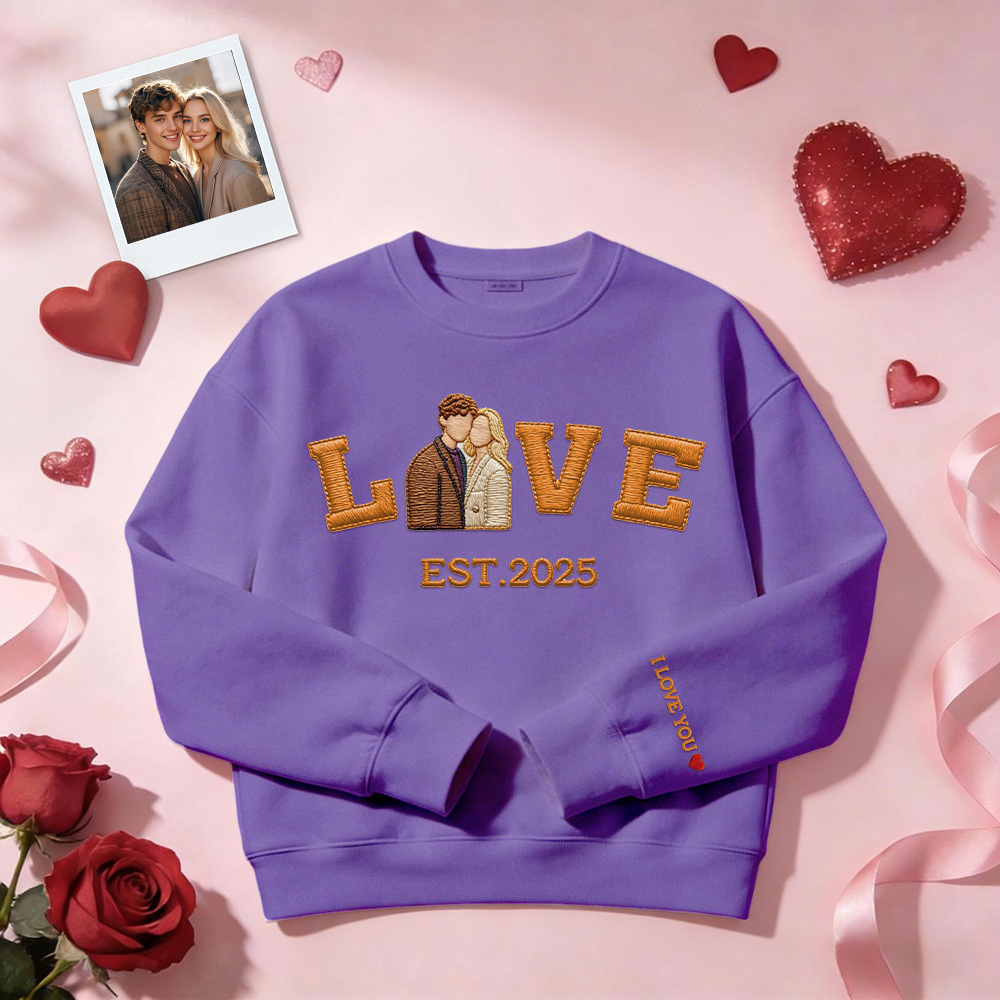 Personalized Embroidered Photo Couple LOVE Est Year Sweatshirt/Hoodie -  NameNecklaceUK