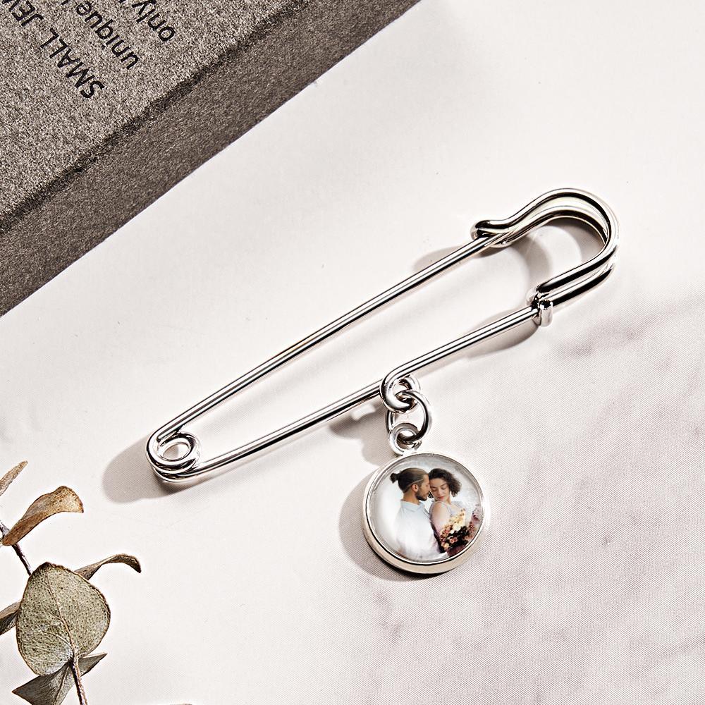Custom Photo Lapel Pin With Circle Pendant Unique Brooch Gift For Man - yournamenecklaceuk