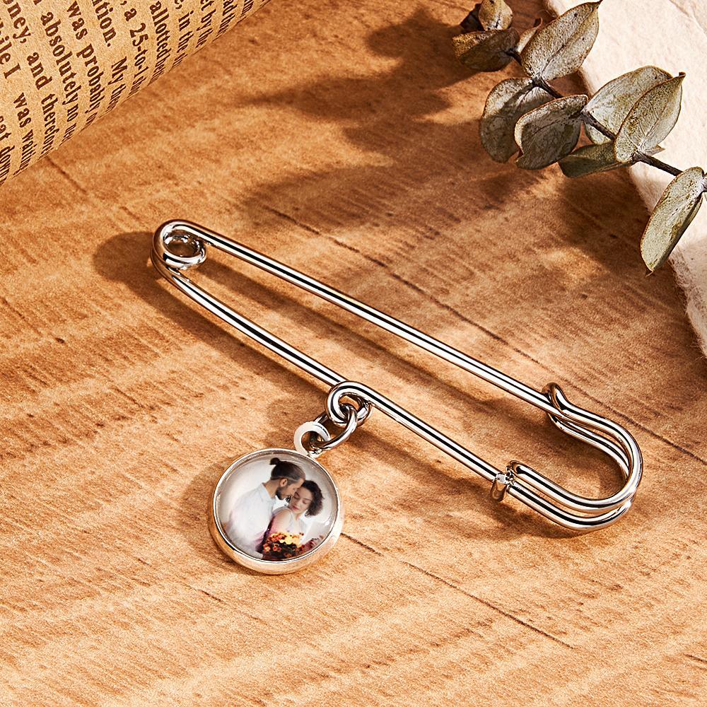 Custom Photo Lapel Pin With Circle Pendant Unique Brooch Gift For Man - yournamenecklaceuk