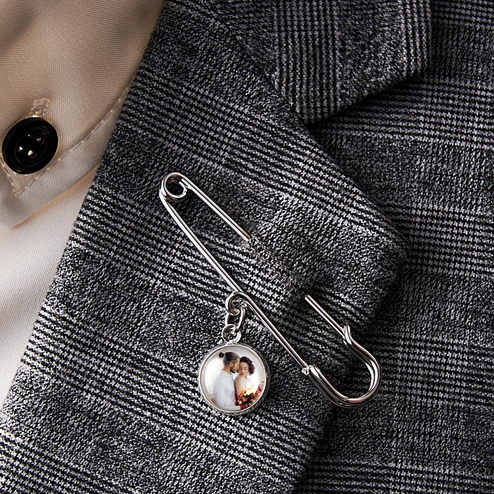 Custom Photo Lapel Pin With Circle Pendant Unique Brooch Gift For Man - yournamenecklaceuk