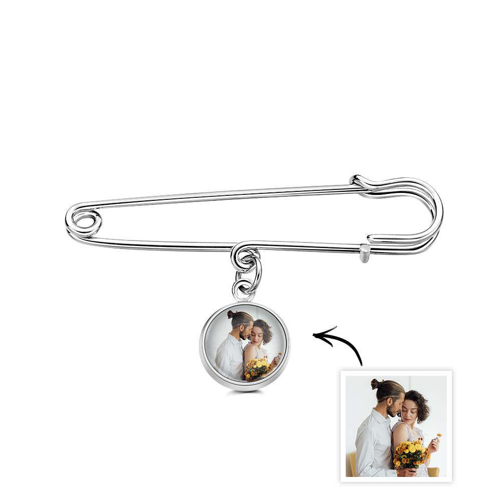 Custom Photo Lapel Pin With Circle Pendant Unique Brooch Gift For Man - yournamenecklaceuk