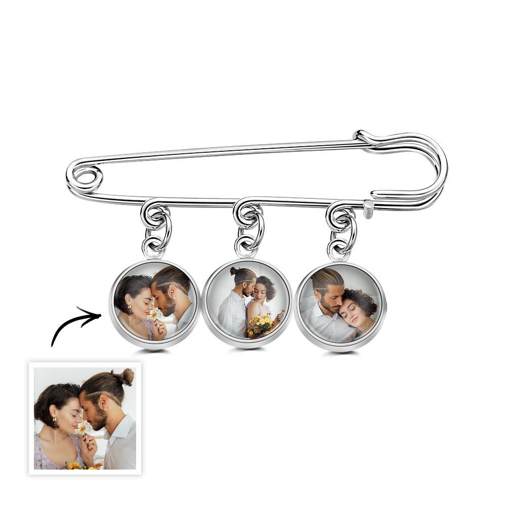 Custom Photo Lapel Pin With Circle Pendant Unique Brooch Gift For Man - yournamenecklaceuk