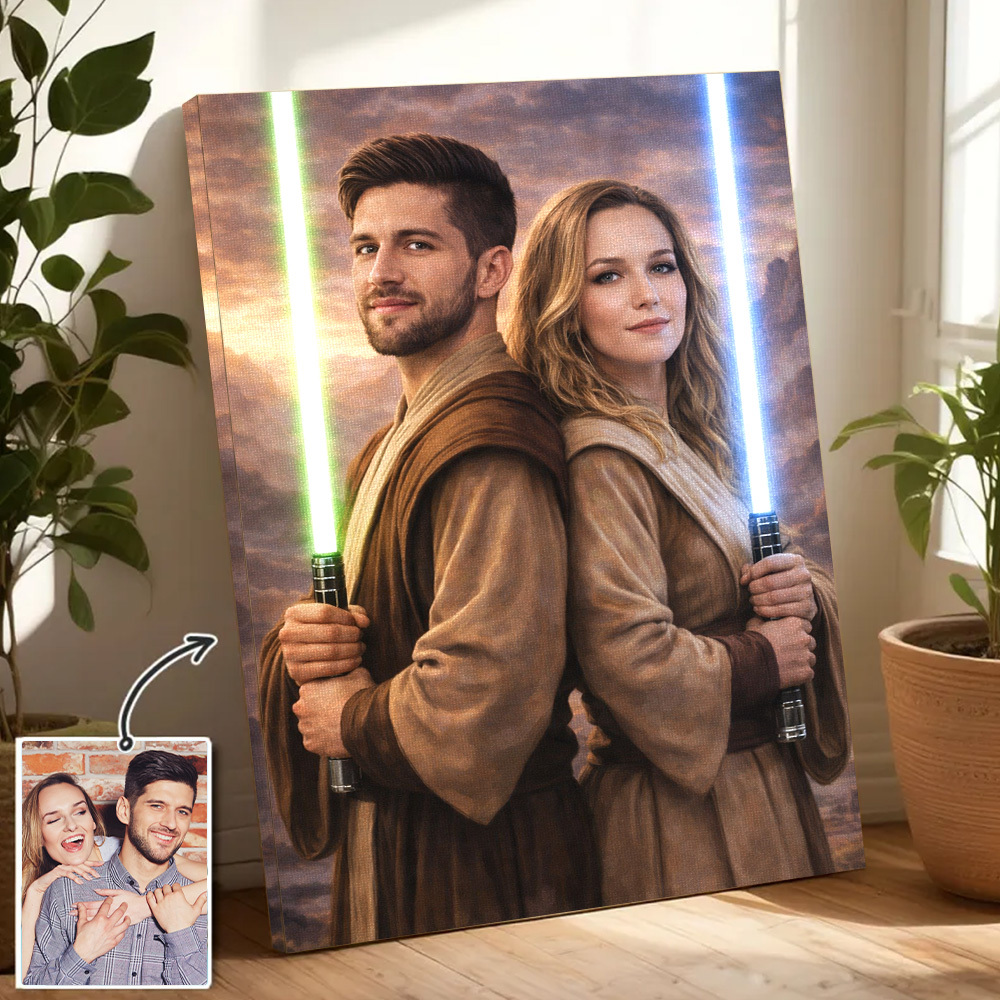 Custom Lightsaber Galactic Hero Couple Portrait Frame Gift Valentine's Day Gifts for Couple -  NameNecklaceUK
