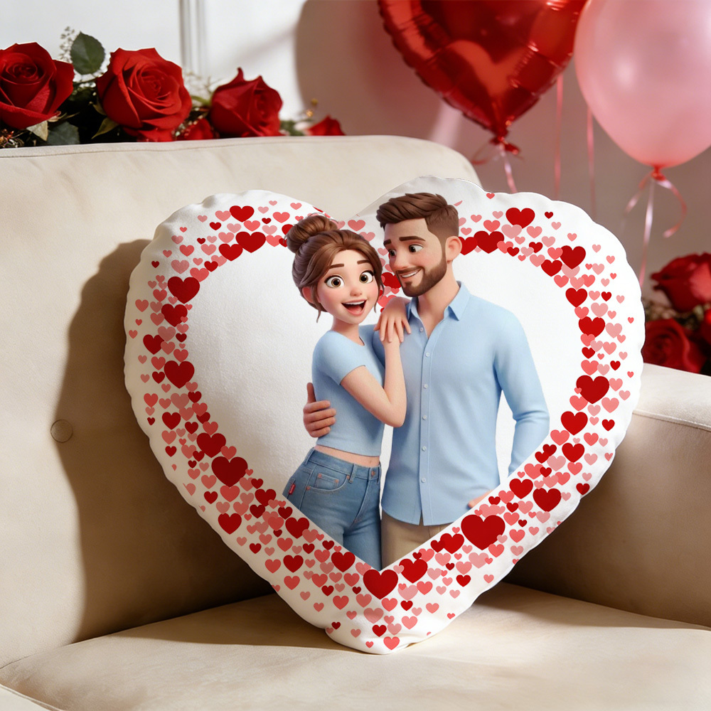 Custom Couple Photo Pillow – Red Heart-shaped Personalized Pillow For Valentine’s Day Gifts -  NameNecklaceUK