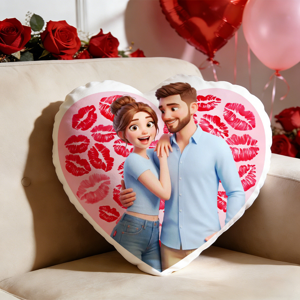 Custom Couple Photo Pillow – Red Heart-shaped Personalized Pillows For Valentine’s Day Gifts -  NameNecklaceUK