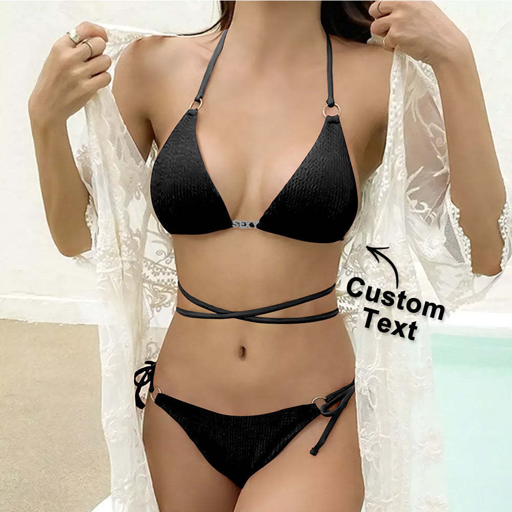 Custom Name Waist Band Halter Triangle Tie Side Bikini Sets Personalized DIY Crystal Letters Bikini - yournamenecklaceuk
