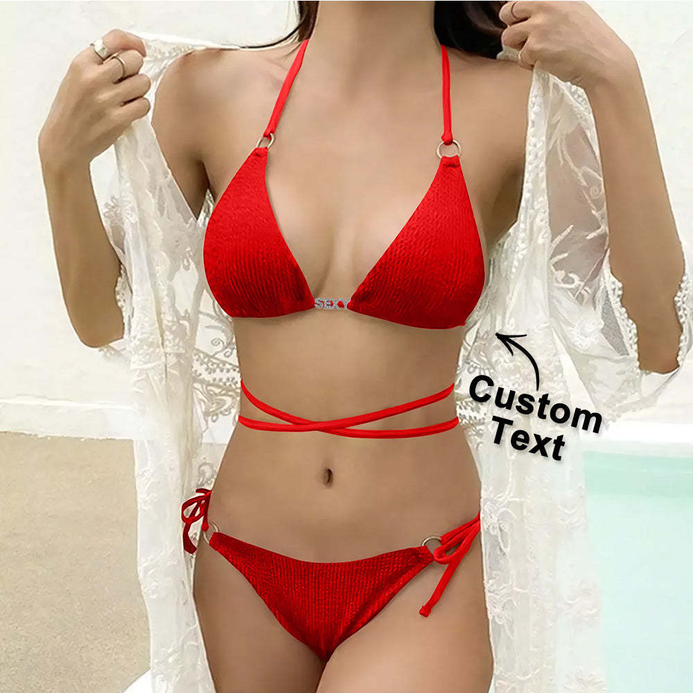 Custom Name Waist Band Halter Triangle Tie Side Bikini Sets Personalized DIY Crystal Letters Bikini - yournamenecklaceuk