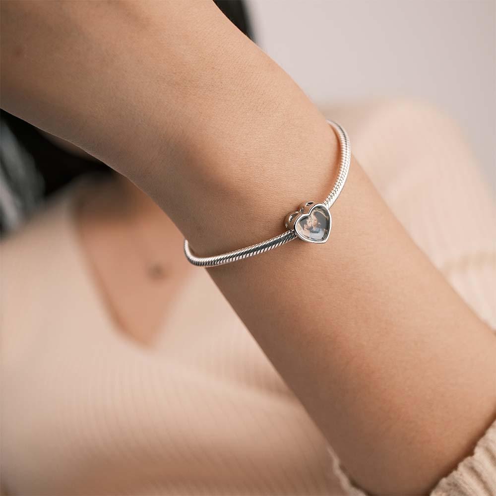 Custom Heart Photo Charm With Pink Zircon Heart Diamond Gifts For Her - yournamenecklaceuk
