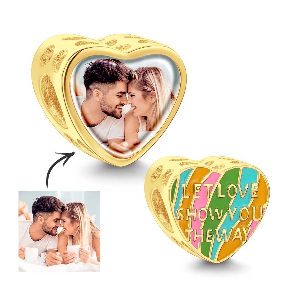 Personalized Photo Charm LET LOVE SHOW YOU THE WAY Theme Heart Colorful Pendant Gifts For Her - yournamenecklaceuk