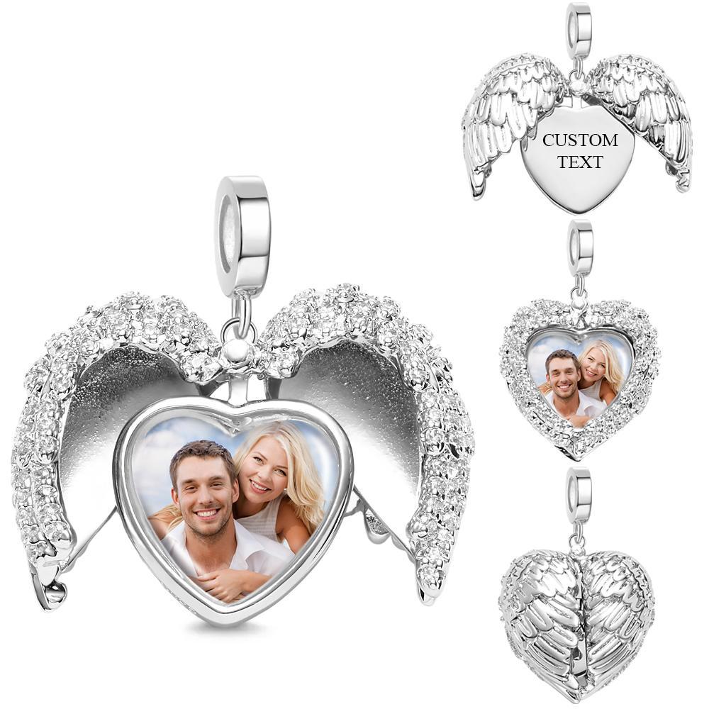Angel Wing Openable Photo Charm With Text Fashionable Pendant Gifts For Her - yournamenecklaceuk