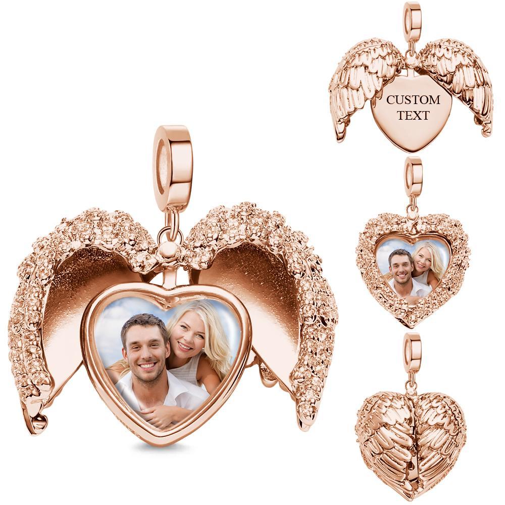 Angel Wing Openable Photo Charm With Text Fashionable Pendant Gifts For Her - yournamenecklaceuk