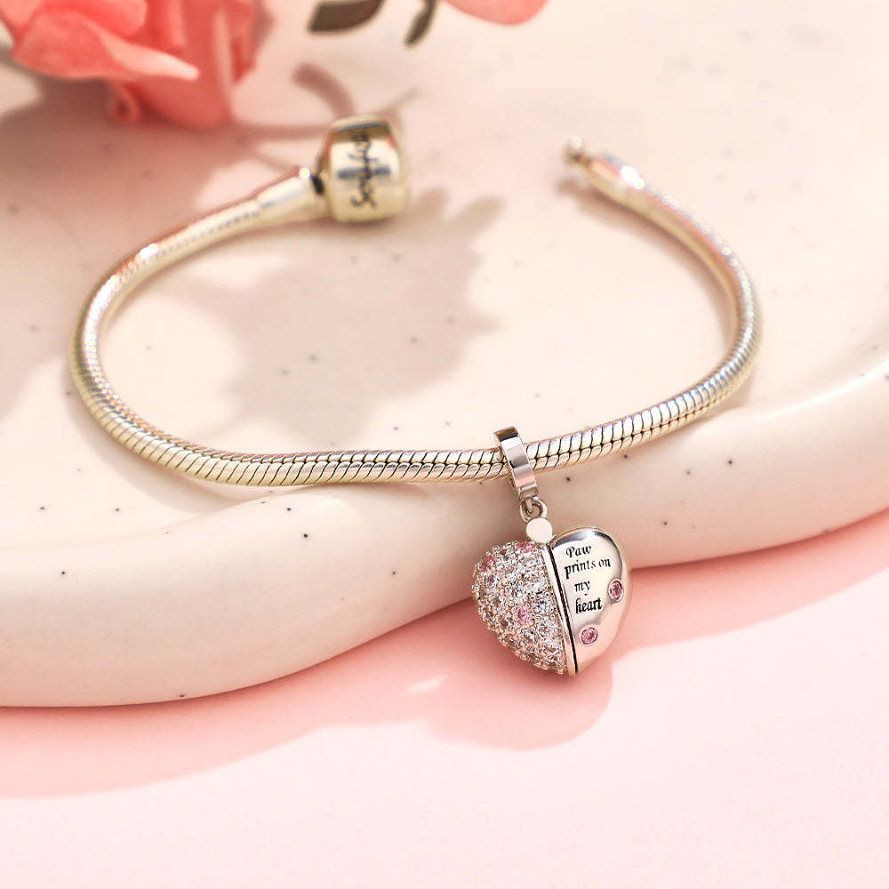 Custom Engraved Charm Love Paw Prints Diamond Gift - yournamenecklaceuk