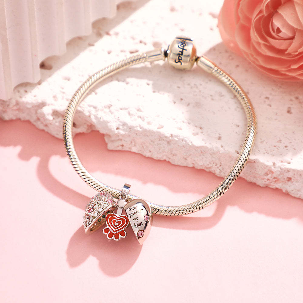 Custom Engraved Charm Love Paw Prints Diamond Gift - yournamenecklaceuk