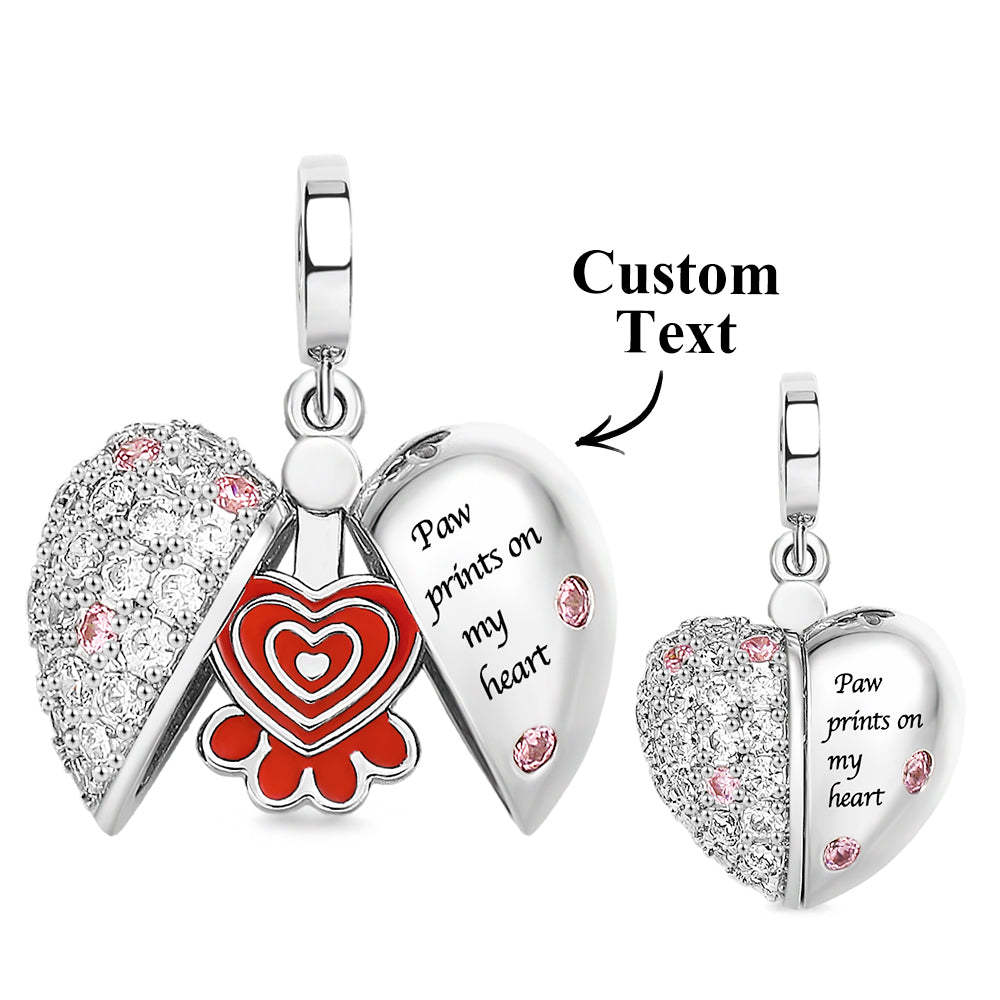 Custom Engraved Charm Love Paw Prints Diamond Gift - yournamenecklaceuk
