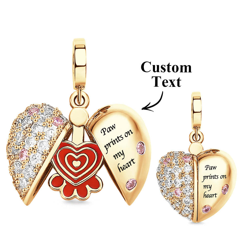 Custom Engraved Charm Love Paw Prints Diamond Gift - yournamenecklaceuk