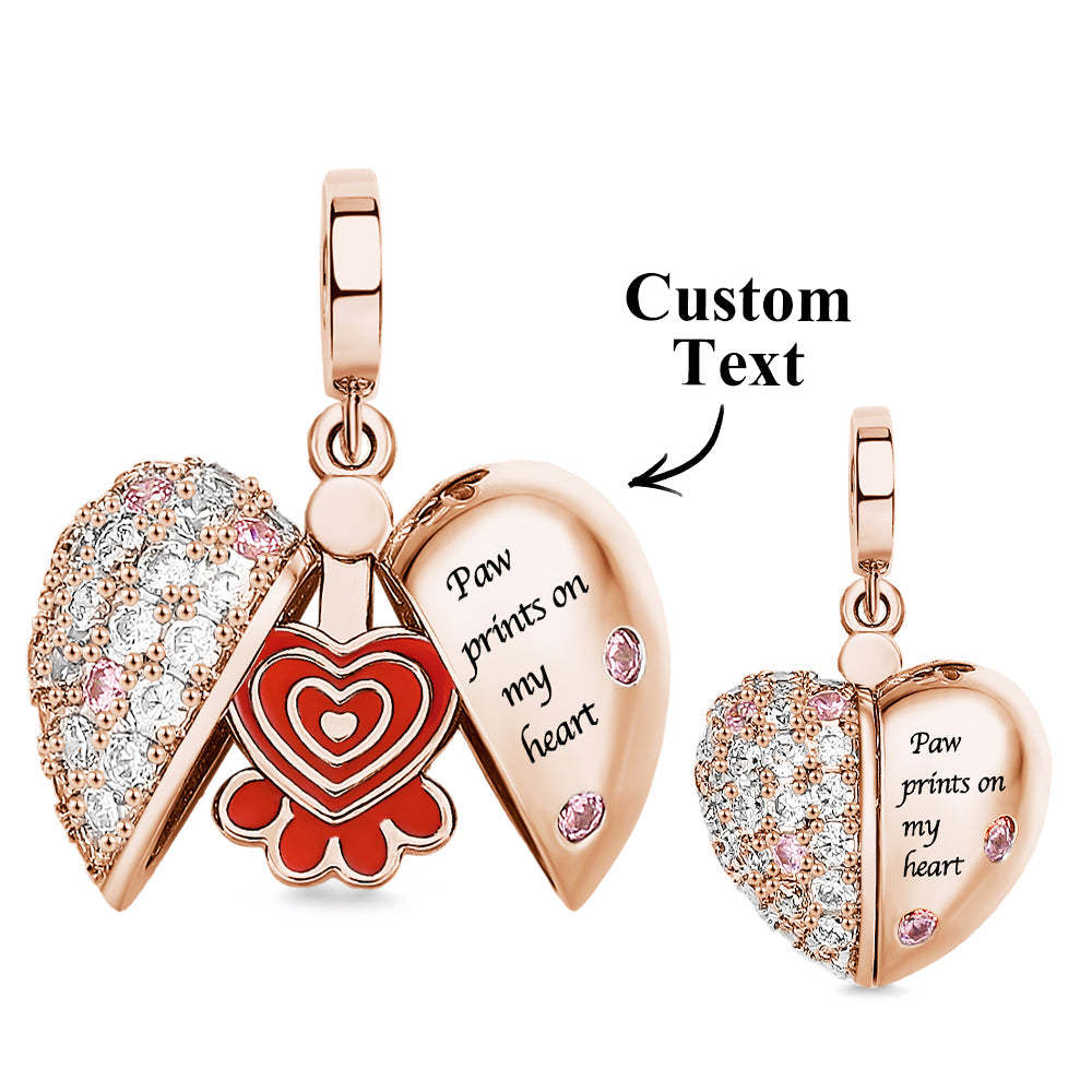 Custom Engraved Charm Love Paw Prints Diamond Gift - yournamenecklaceuk